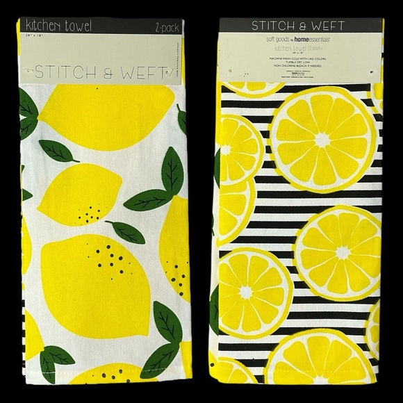 Stitch & Weft Kitchen Towel Set Lemon Print 100% Natural Cotton Yellow Black - Picture 16 of 16